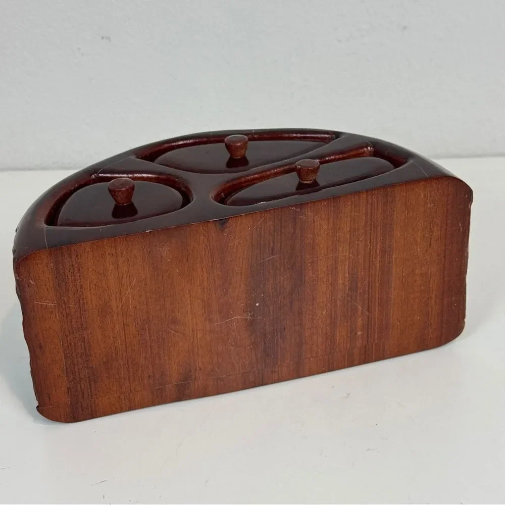 Vintage Handmade Burl Wood 3 Drawer Trinket Box